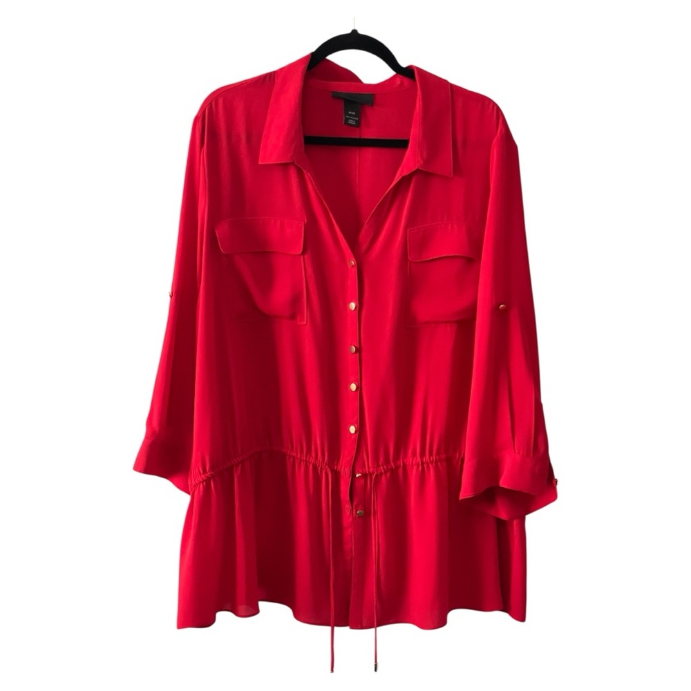 ❤️ Lane Bryant Vibrant Red Button-Down Drawstring Tunic l Size 26/28 l Poshmark